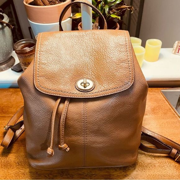Coach Handbags - COACH Park Tan Brown Pebbled Leather Drawstring Purse Sling Mini Backpack